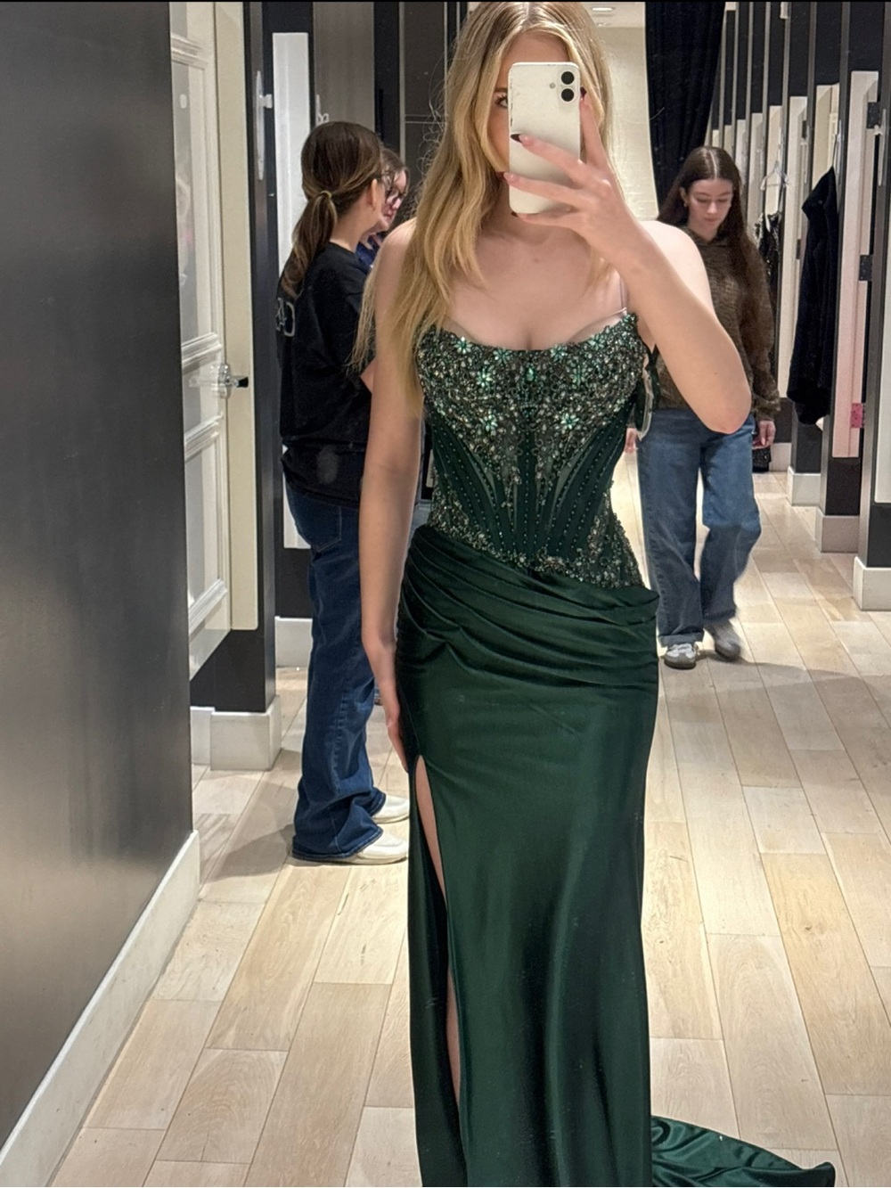 Emerald Strapless Beaded Corset Prom Dress